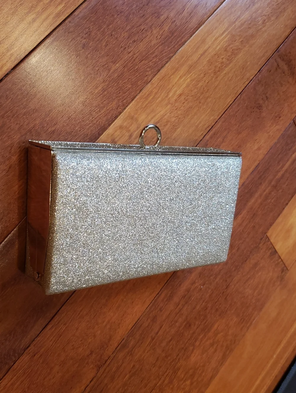 Brick Style Gold and Silver Crossbody Clutch Wristlet with Gold Tone Metal